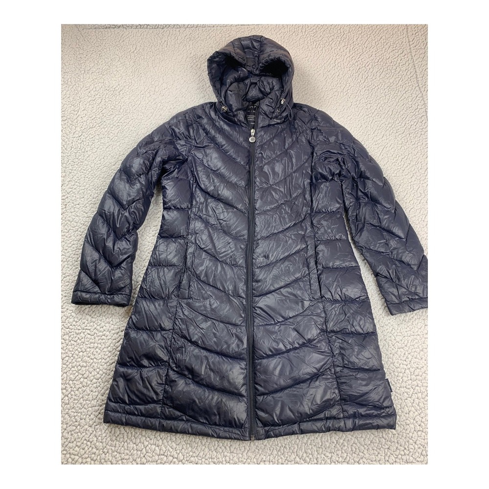 Calvin Klein Puffer Jacket Women Medium Navy Blue Packable Lightweight Down Coat